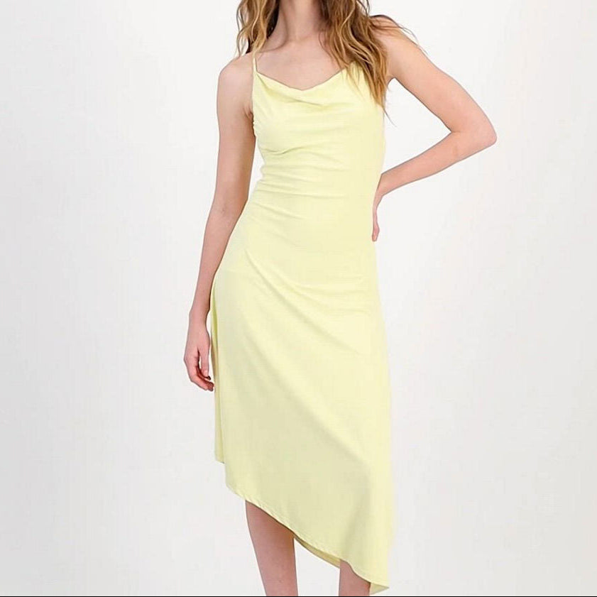 Asymmetrical Satin Midi Slip Dress