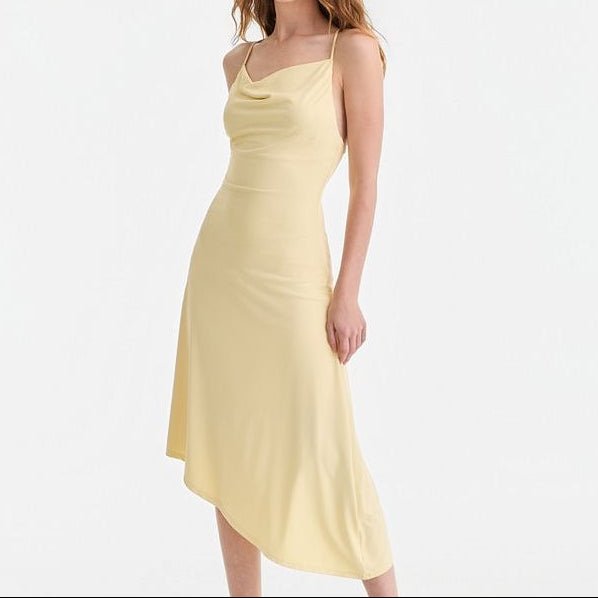 Asymmetrical Satin Midi Slip Dress