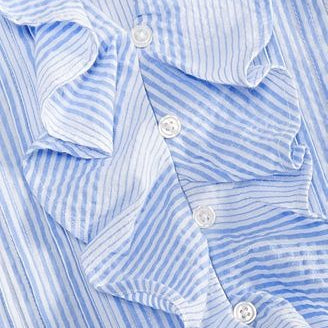 Blue And White Striped Ruffled V Neck Crop Top