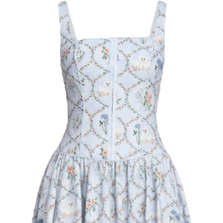 Light Blue Floral Midi Sundress With Cinched Waist