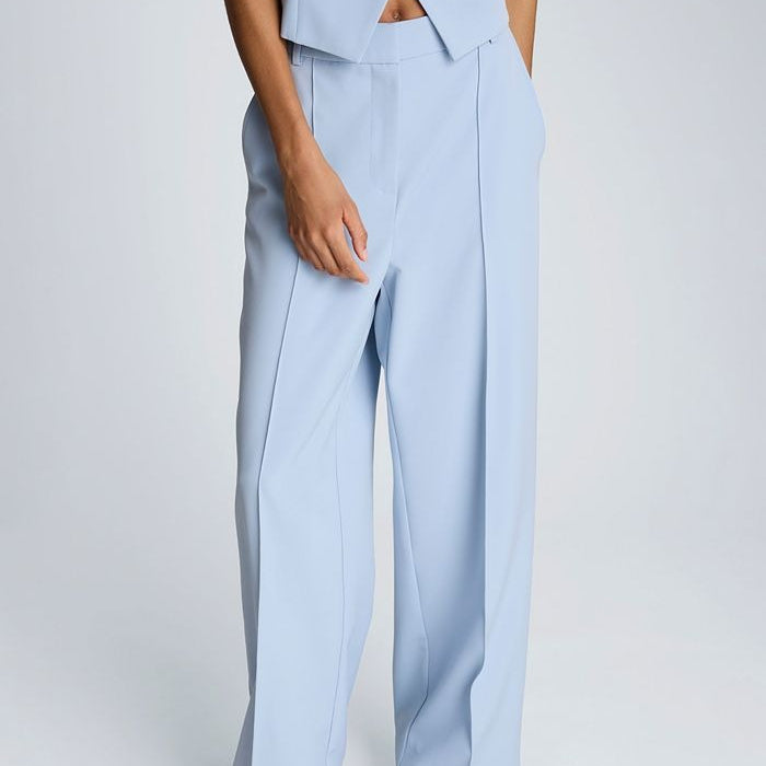 Light Blue High Waisted  Drapey  Straight Leg Trousers