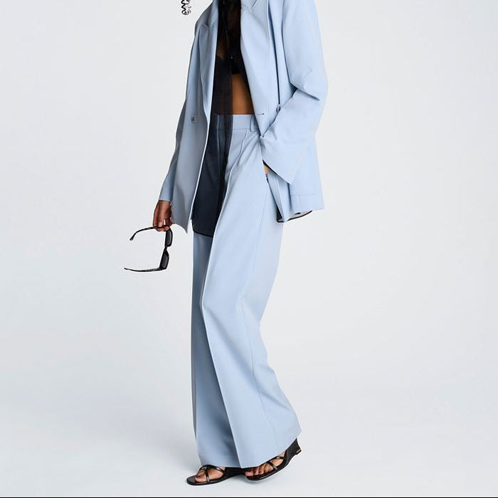 Light Blue High Waisted  Drapey  Straight Leg Trousers