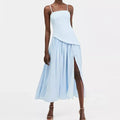 Light Blue Strappy Maxi Dress With Slit
