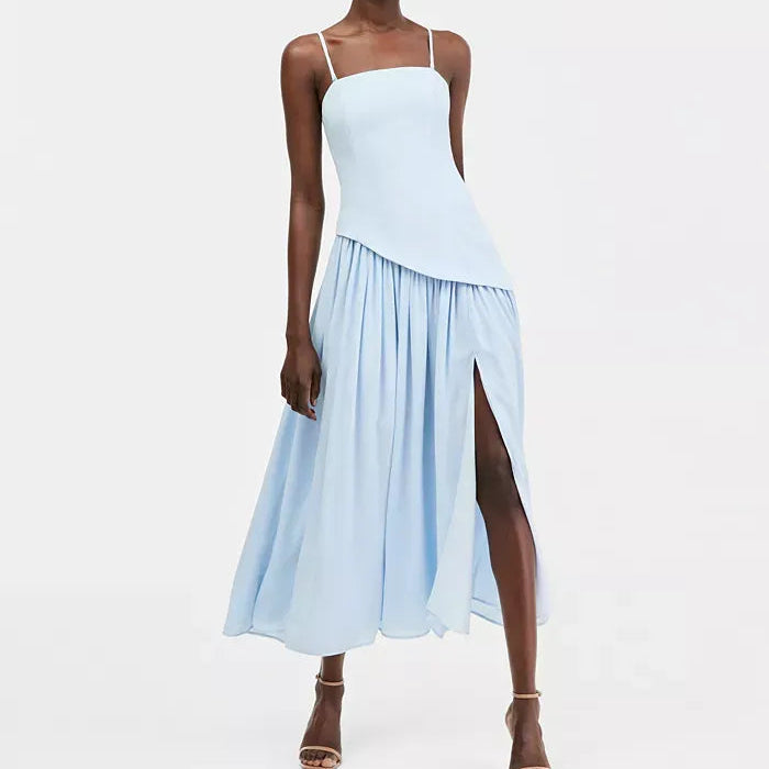 Light Blue Strappy Maxi Dress With Slit
