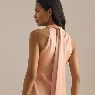 Light Peach Satin Halter Midi Dress