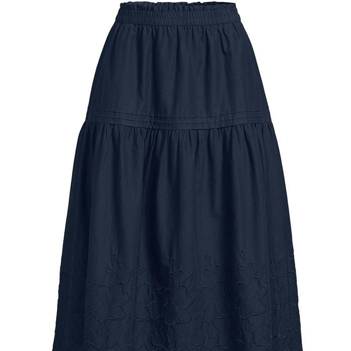 Mid Length Skirt With Openwork Floral Embroidery