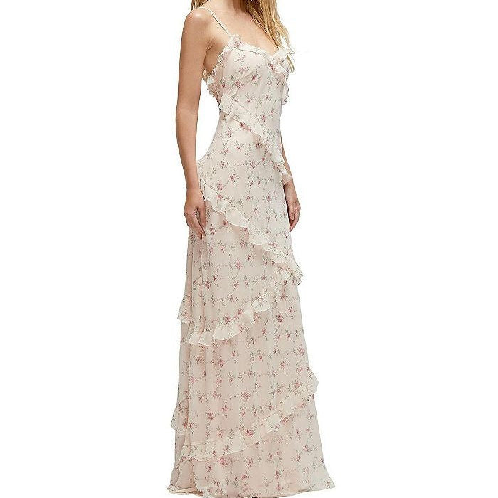 Off White Floral Print Spaghetti Strap Dress