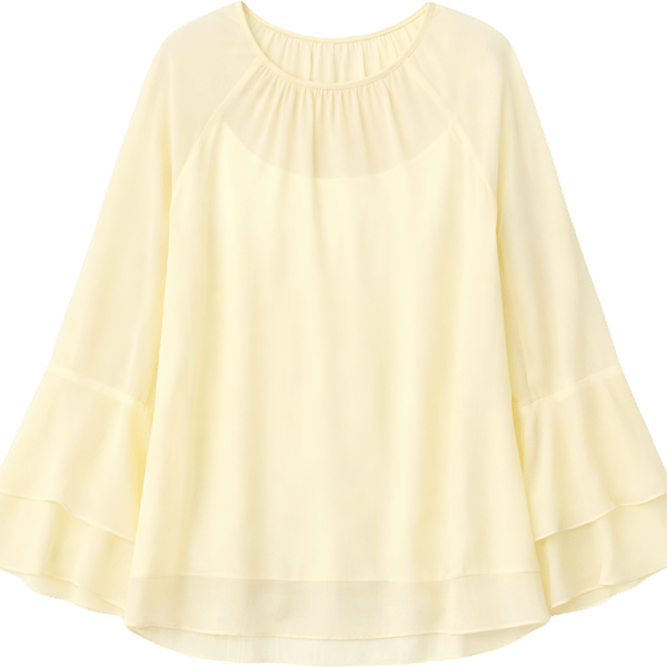 Pale Yellow Double Layer Ruffle Sleeve Chiffon Top