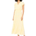 Pale Yellow V Neck Waist Cinching Maxi Dress
