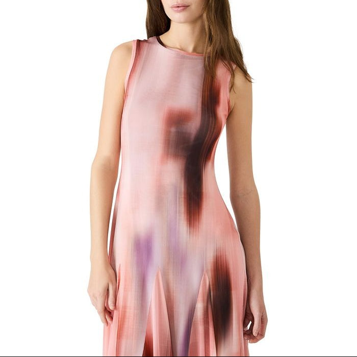 Pink Ombré Sleeveless Ruched Midi Dress