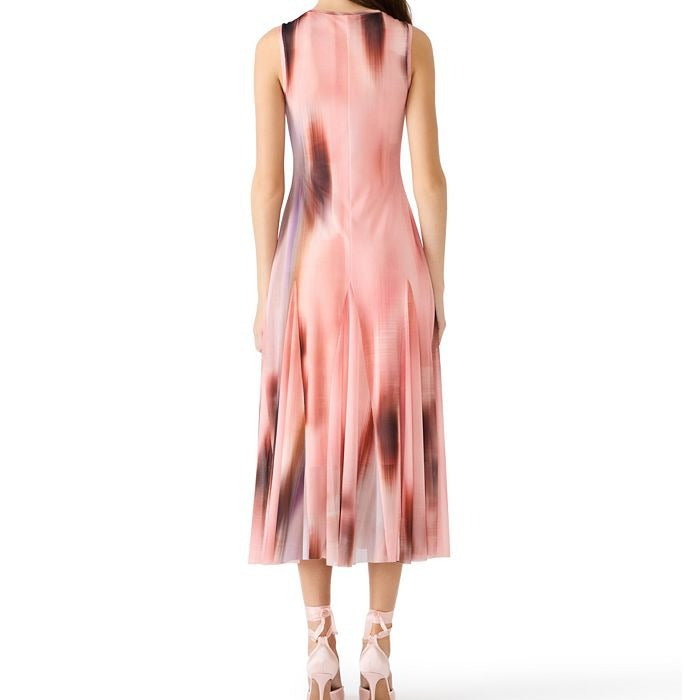 Pink Ombré Sleeveless Ruched Midi Dress