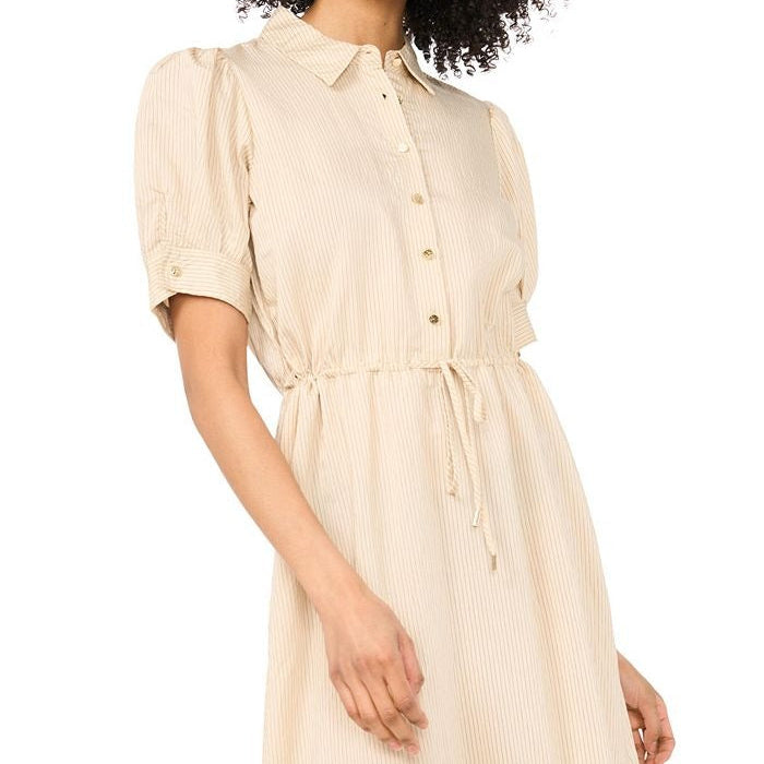 Pinstripe Waist Cinching Shirt Dress
