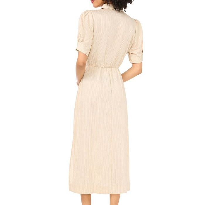 Pinstripe Waist Cinching Shirt Dress