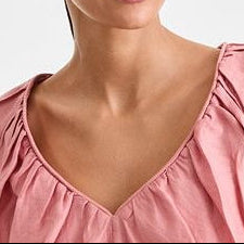 V Neck Loose Fit Top With Puff Sleeves