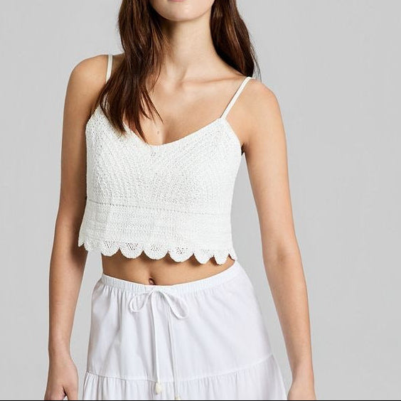White Crocheted Lace Cropped Camisole